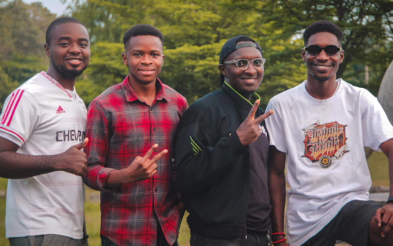 group of confident men standing together
