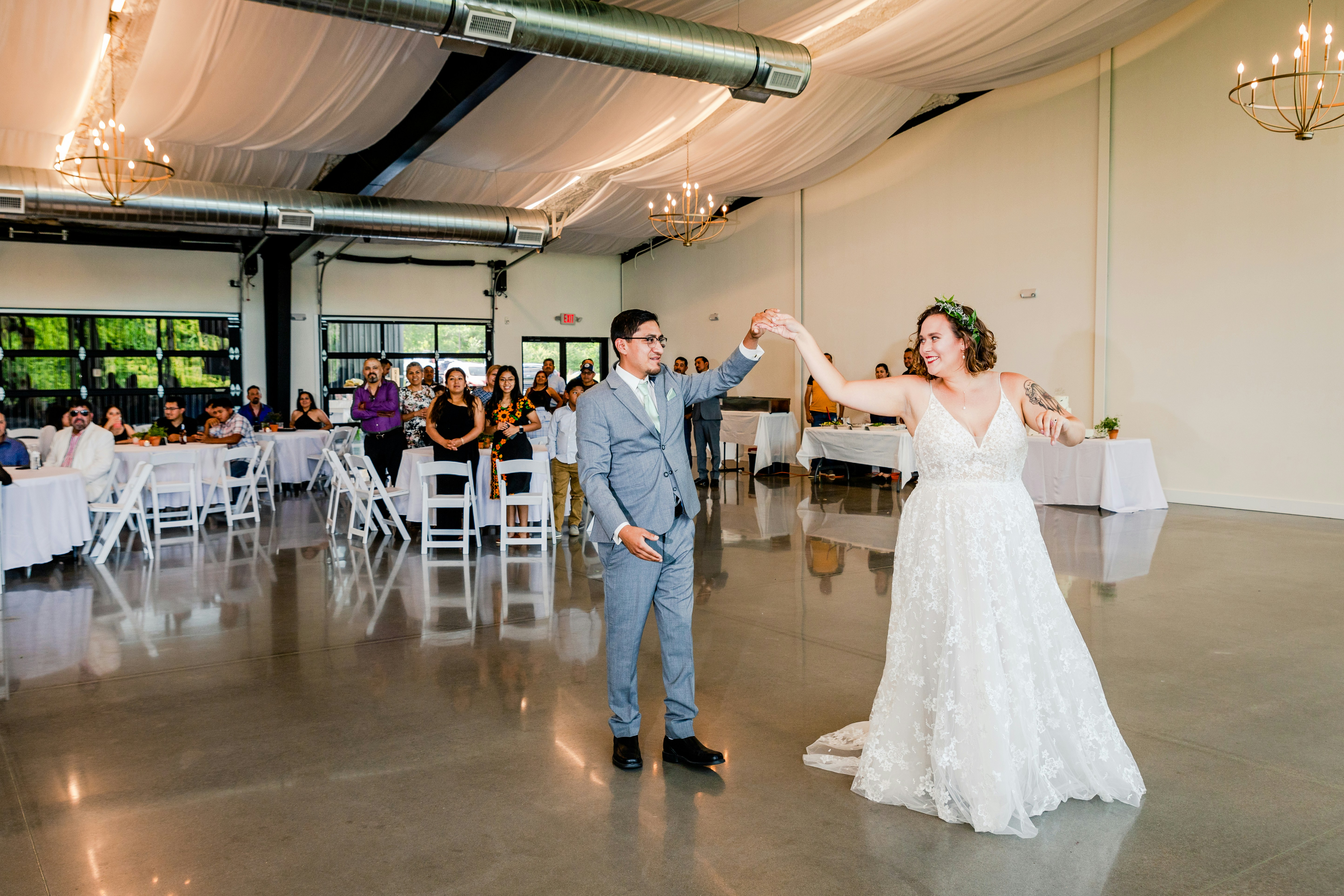 Bride and groom dancing