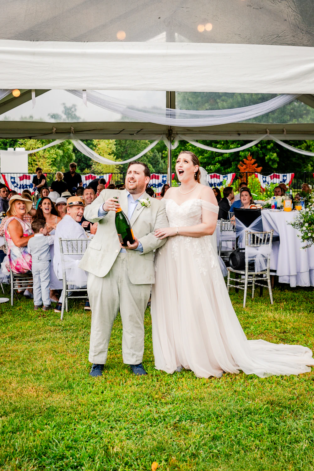 Newlyweds celebrating outdoors