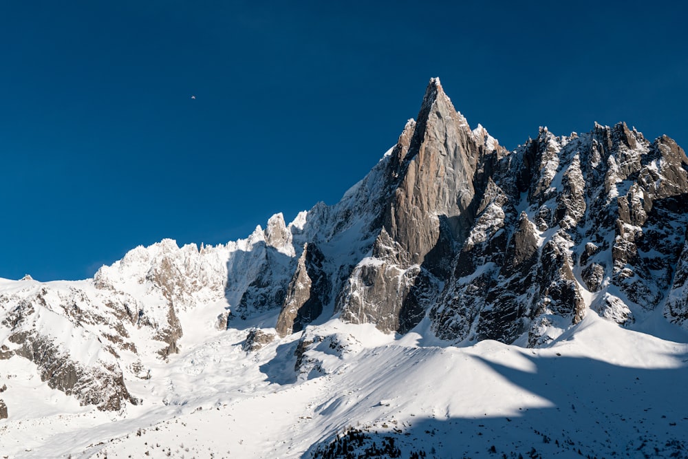 a snow covered mountain with a clear blue sky