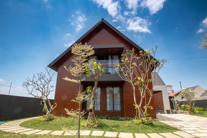 Tidy modern home with a fresh, well-kept front lawn
