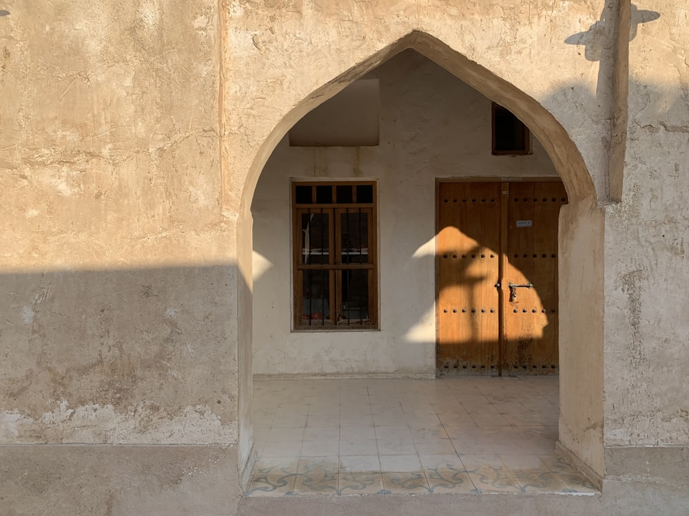 a building with a door and a window