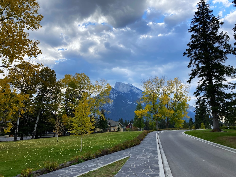 a road with a mountain in the background