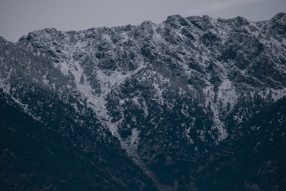 a large mountain covered in snow on a cloudy day