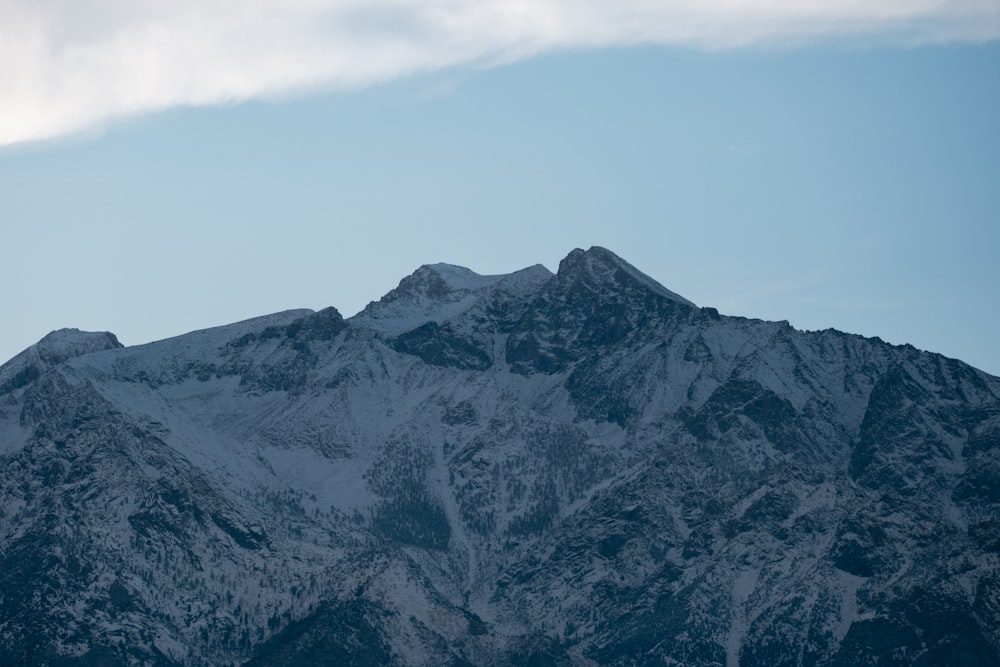 a snow covered mountain with a blue sky in the background