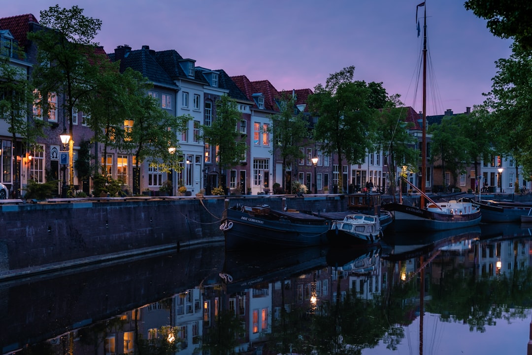 a group of boats that are sitting in the water,