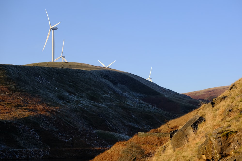 a hill with a bunch of wind turbines on top of it