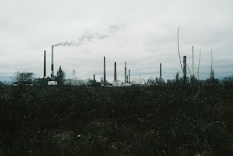 a factory with smoke coming out of it's stacks