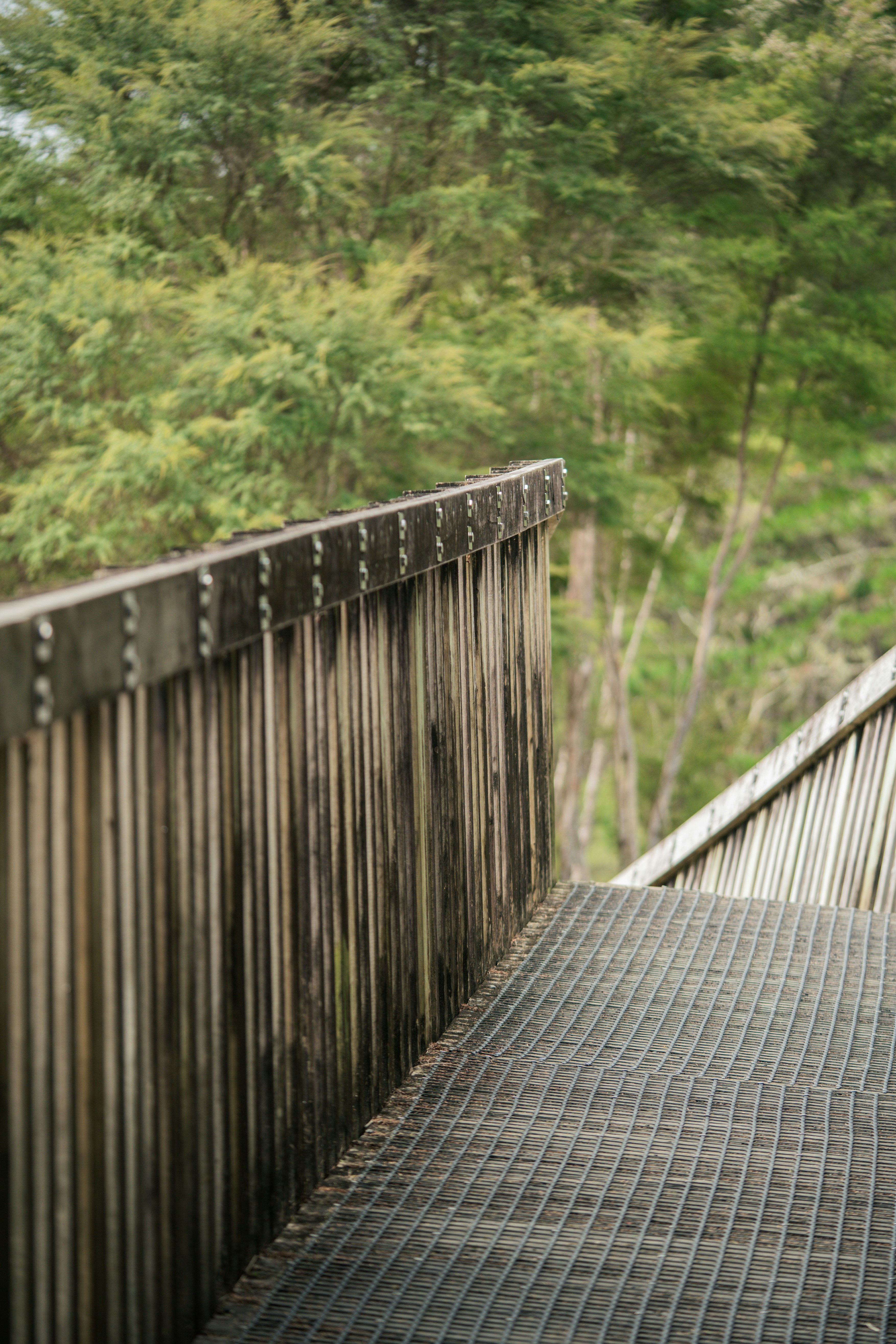 a man riding a skateboard across a wooden bridge