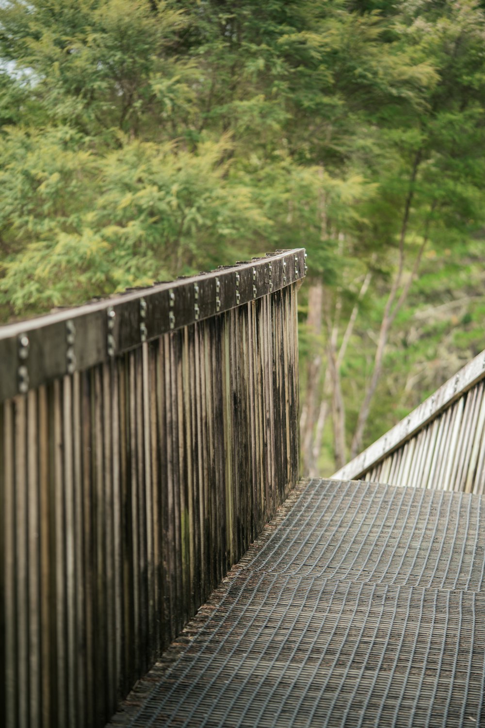 um homem andando de skate por uma ponte de madeira