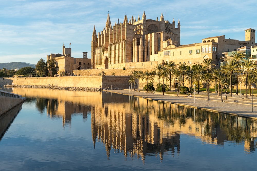 Une grande cathédrale à côté d’un plan d’eau