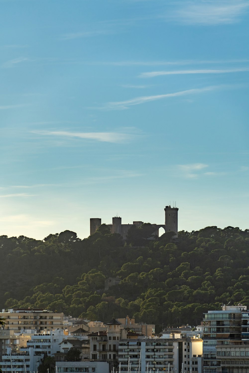 a city with a castle on a hill in the background