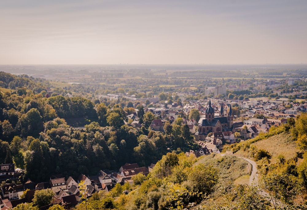 a view of a town from a hill