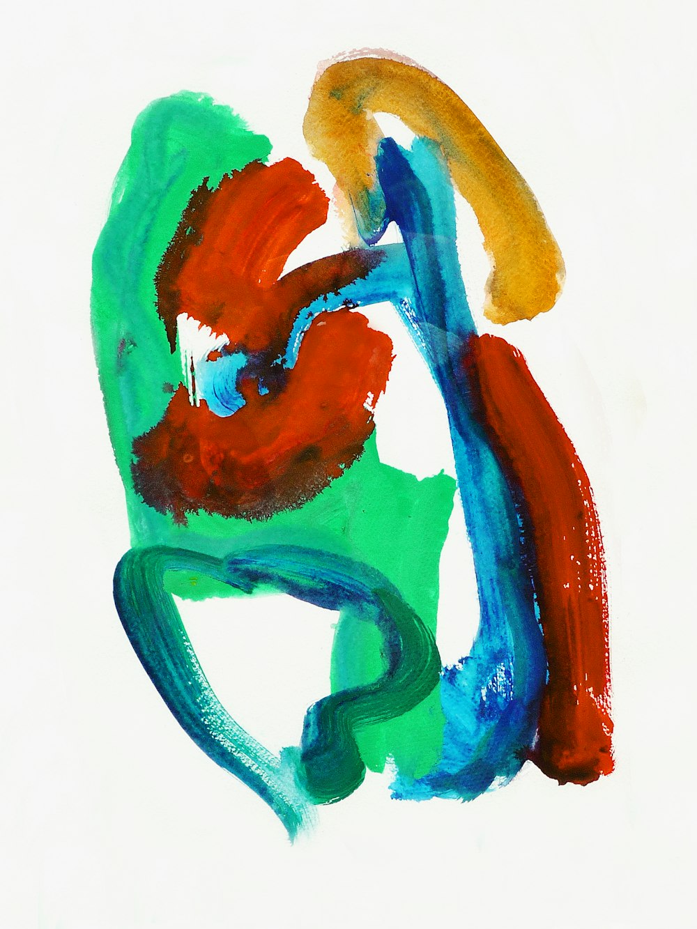 a painting of a red, blue, and green figure