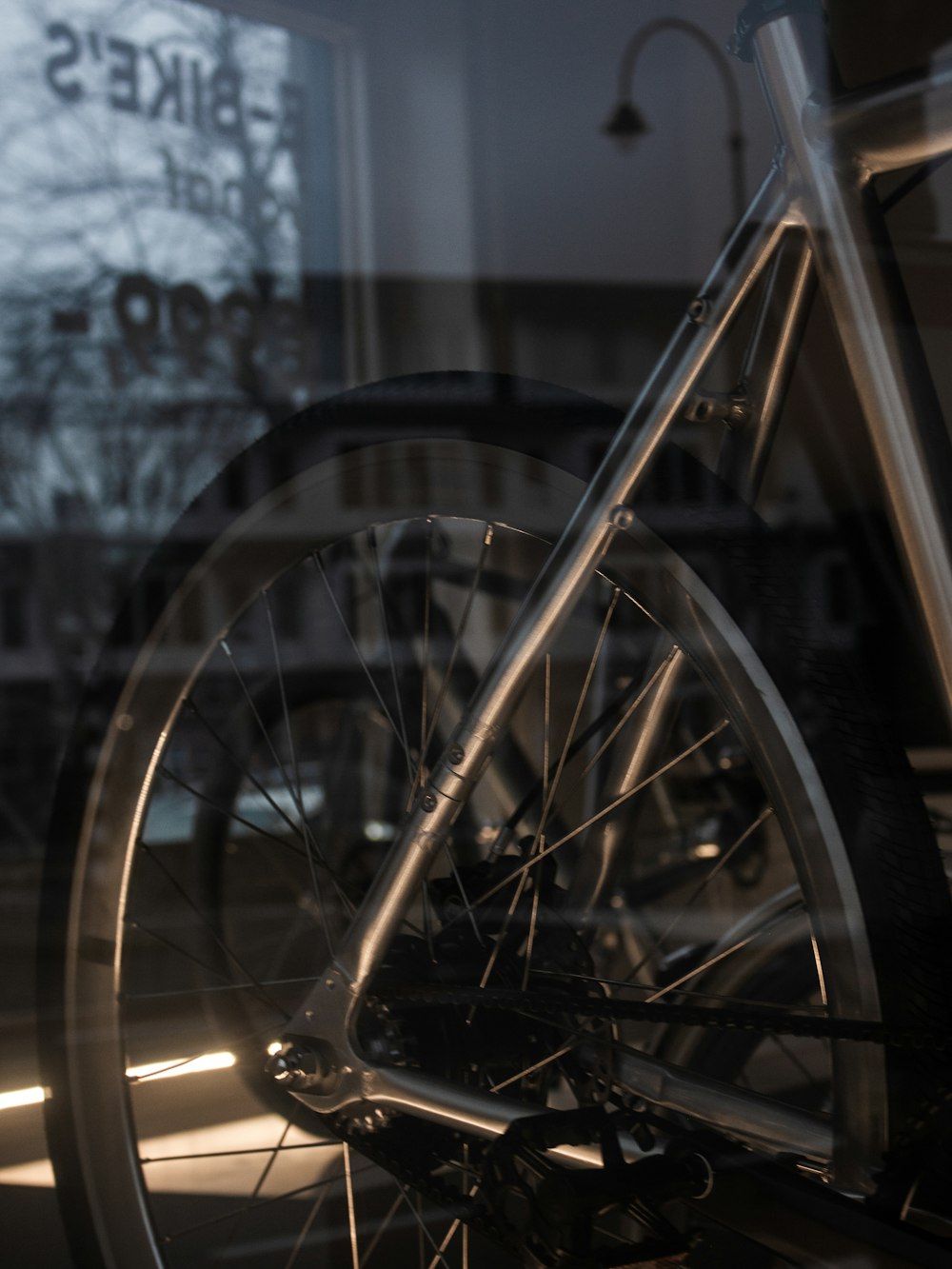 a close up of a bike in a store window