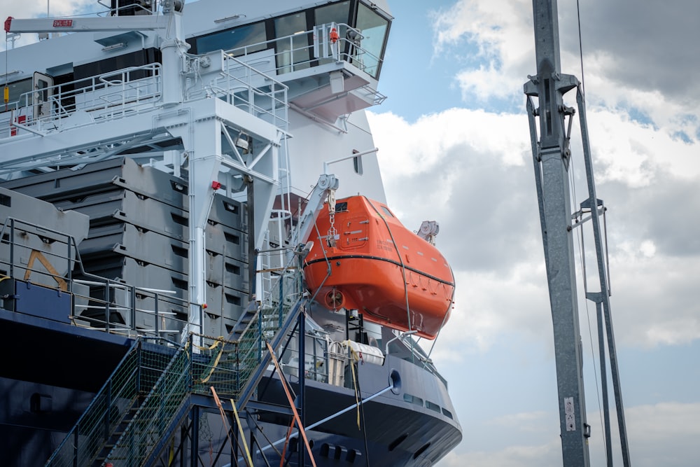 a large boat with a life preserver attached to it