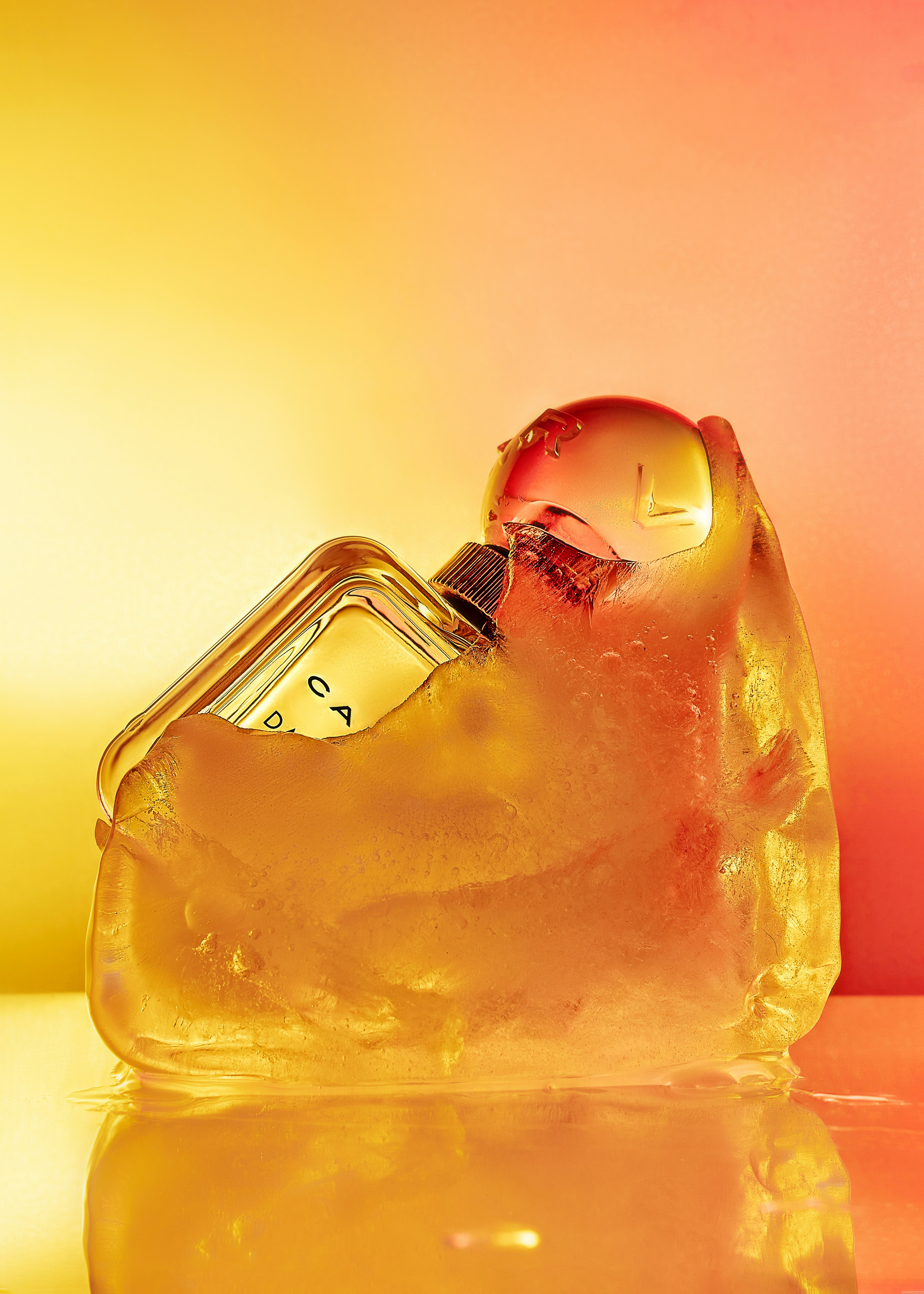 an ice cube with a clock inside of it