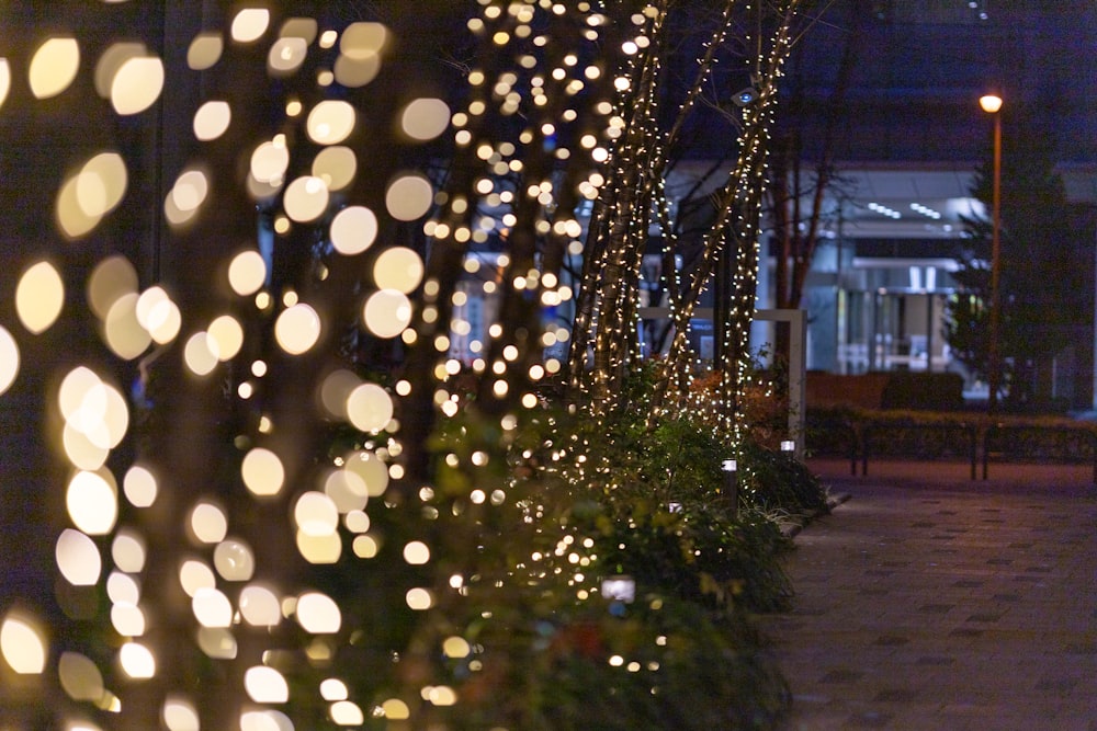 Un montón de luces que están en el costado de un edificio