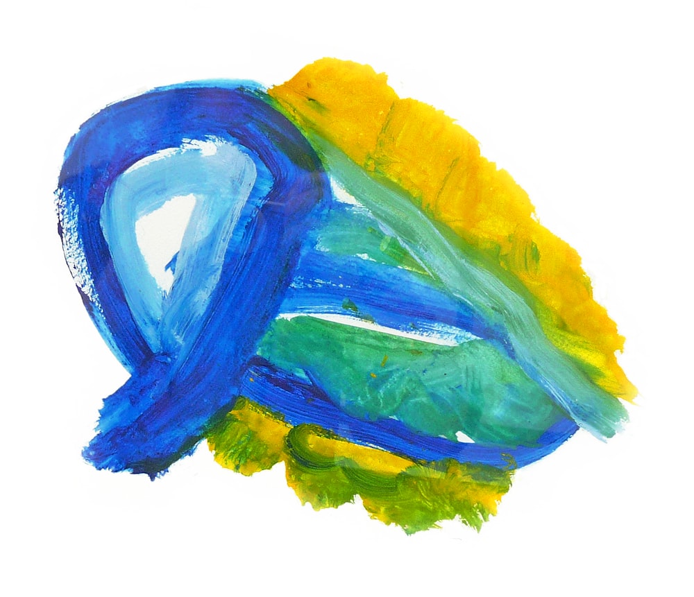 a painting of a blue and yellow bird