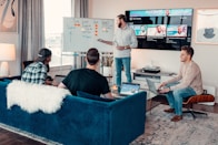 a group of people sitting around a living room