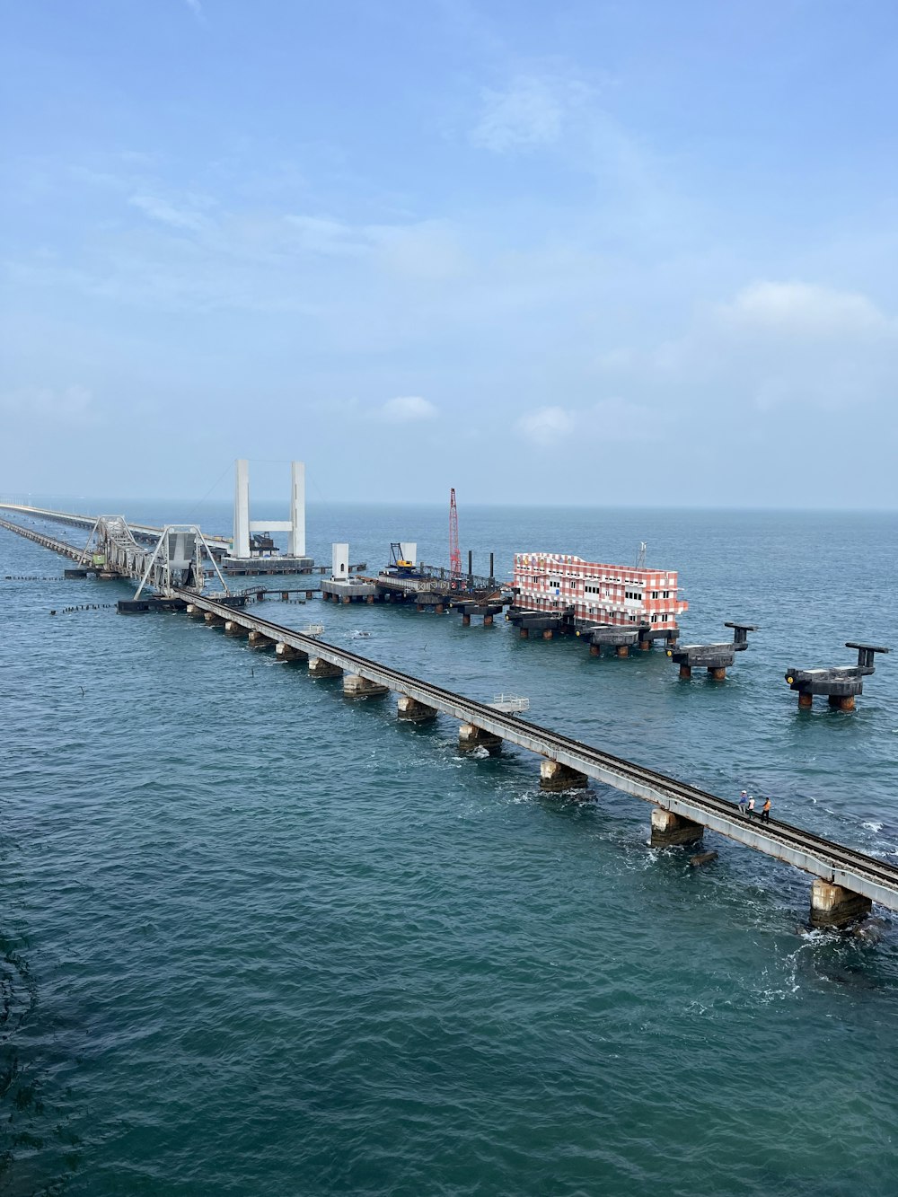 a long bridge over a large body of water