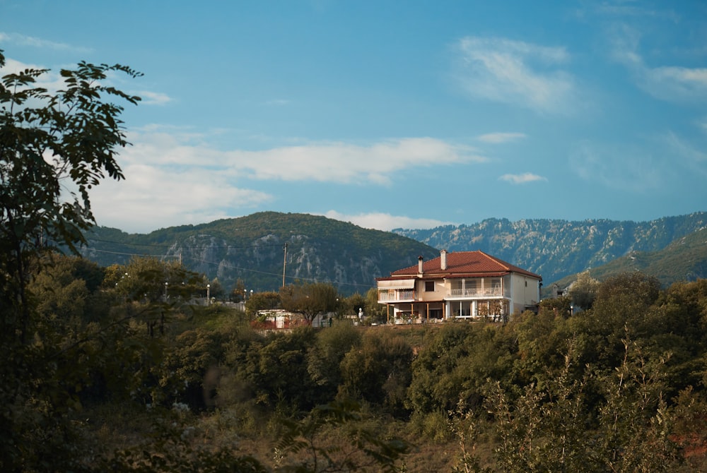 a house on a hill surrounded by trees