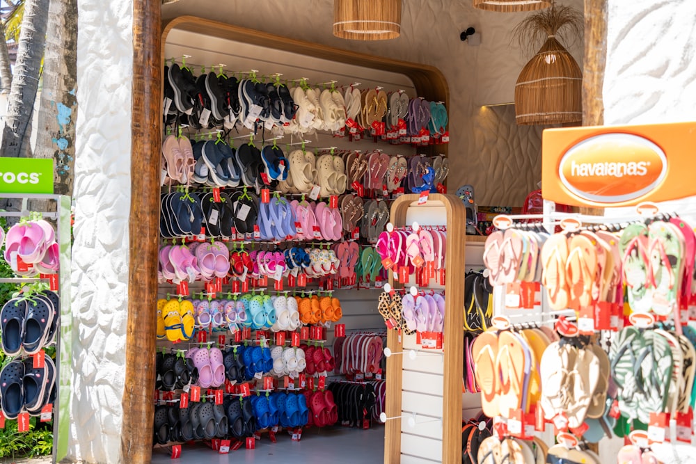 a store with lots of sandals and sandals for sale