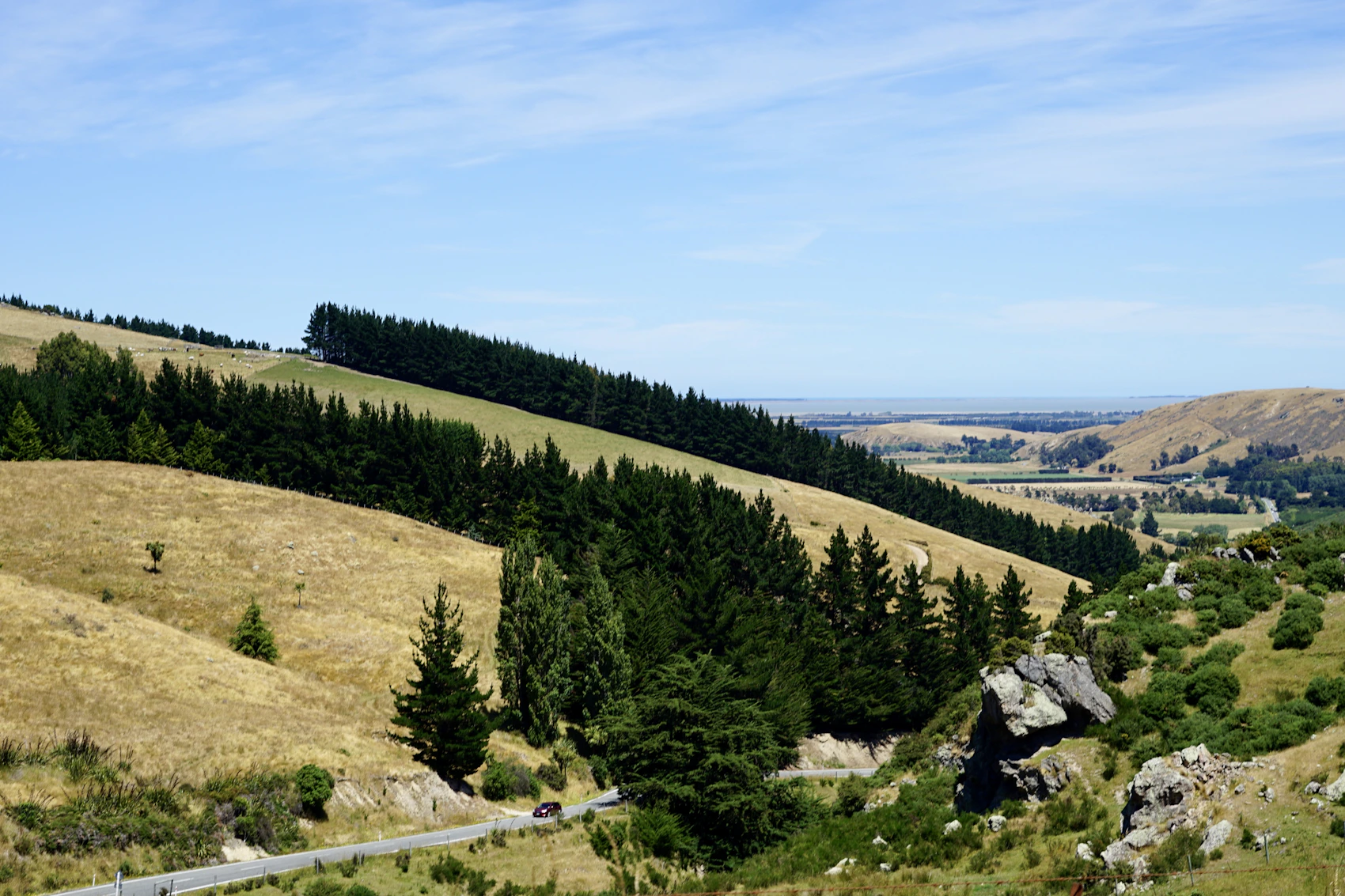 Green hills and a winding route in the Canterbury region