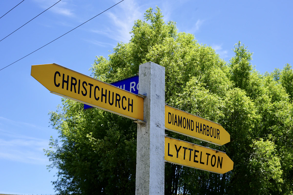 A colourful signpost in central Christchurch