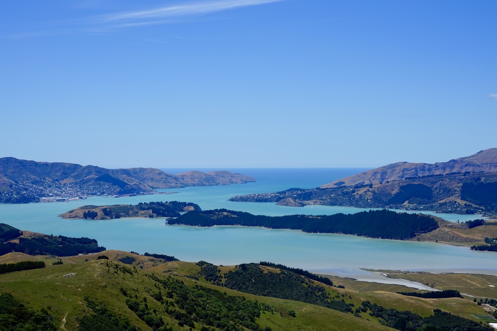 a large body of water surrounded by mountains