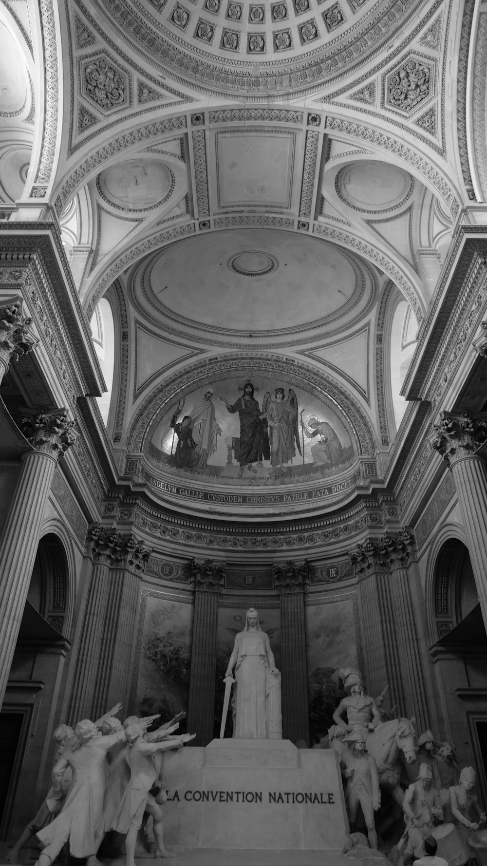 a black and white photo of the interior of a building