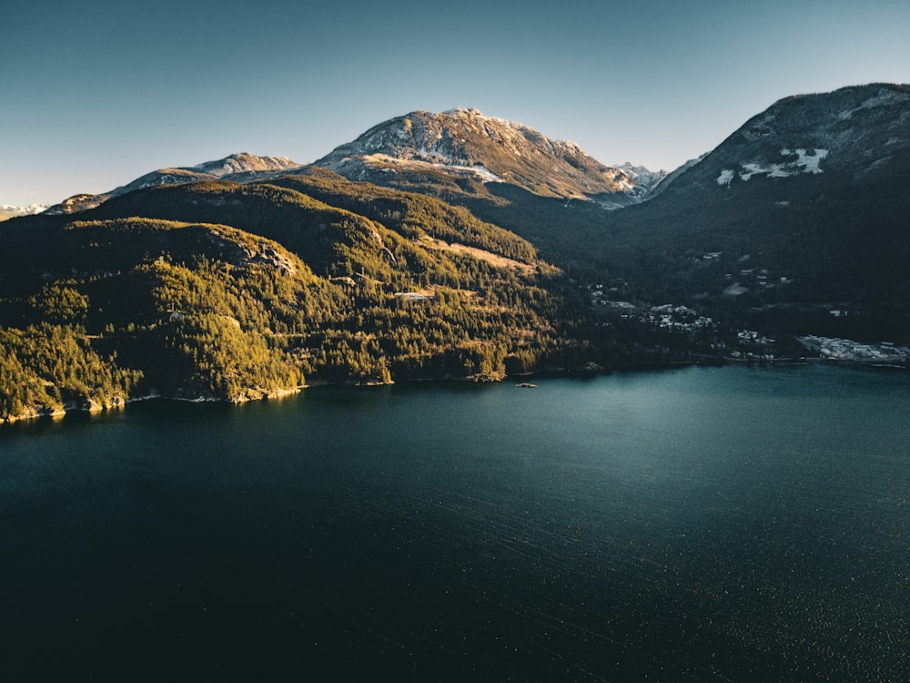 a large body of water surrounded by mountains