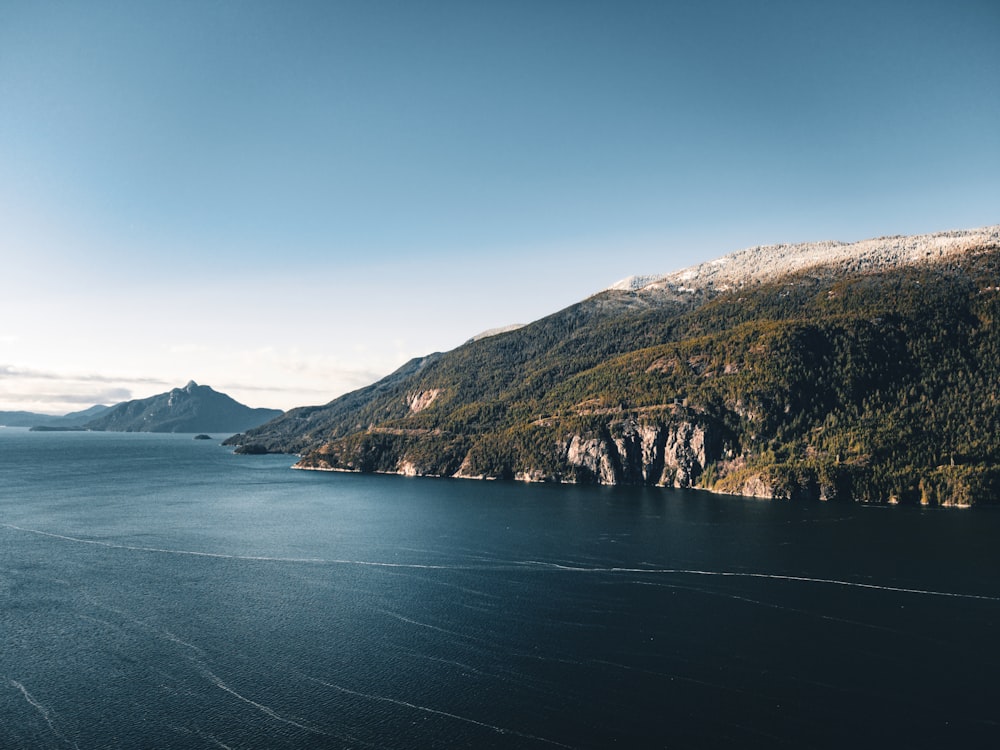 a large body of water surrounded by mountains