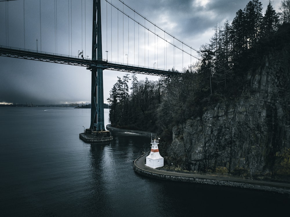 a large suspension bridge over a large body of water