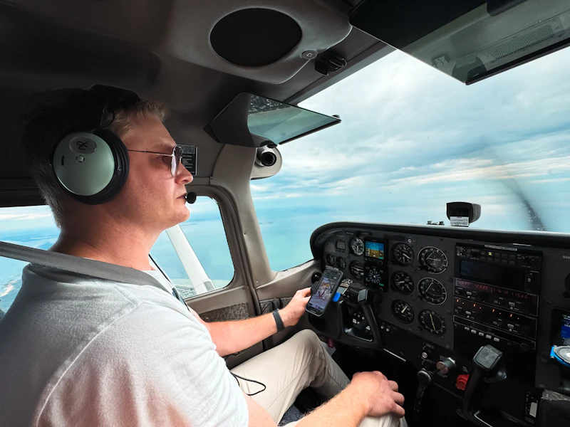 Pilot flying in cloud relying on cockpit instruments
