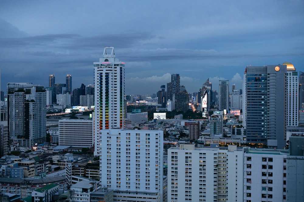 a view of a city with tall buildings