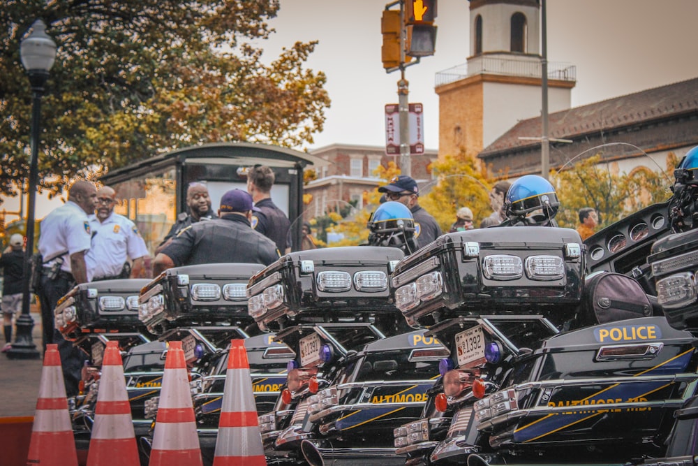 a group of police motorcycles parked next to each other