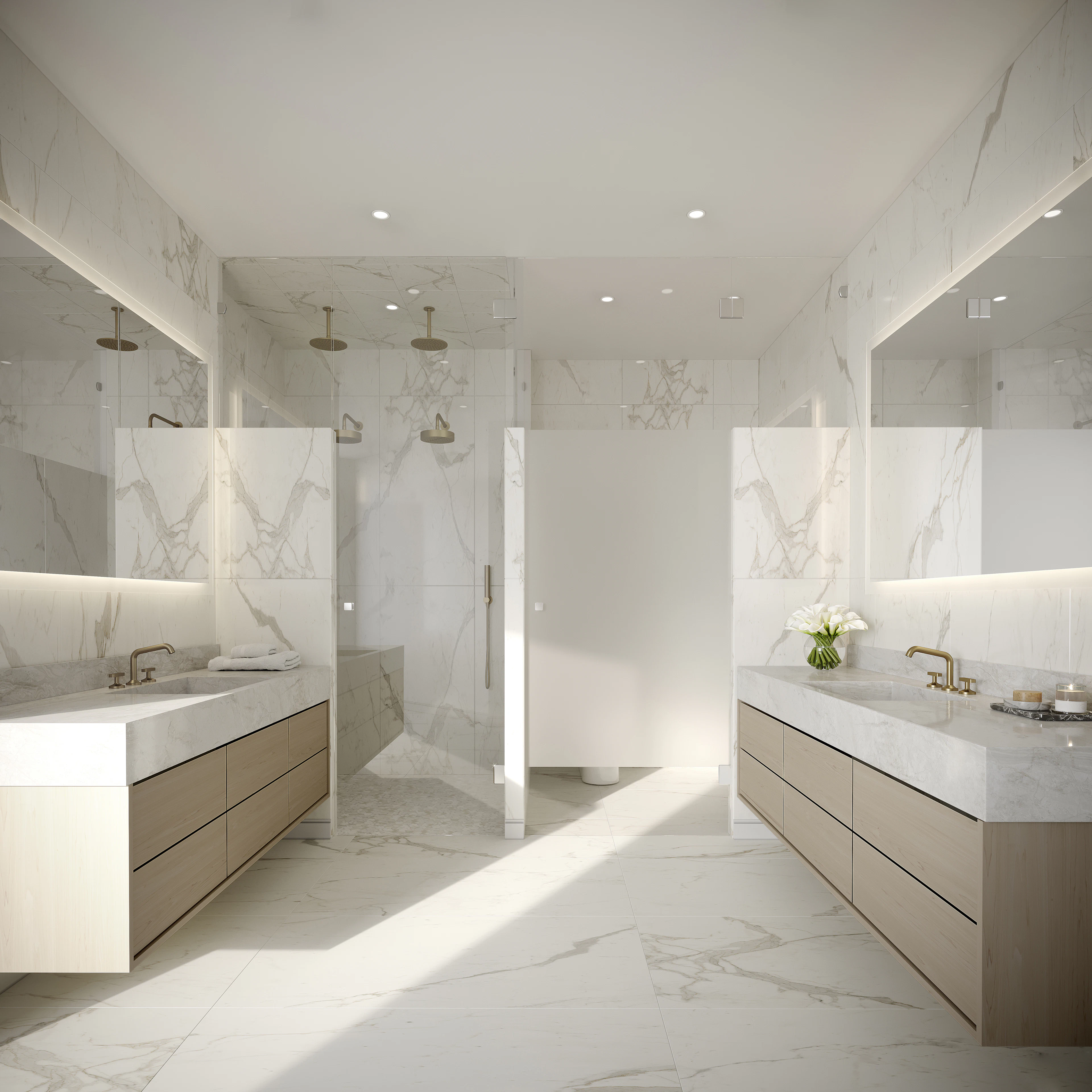 European marble bathroom with a double vanity