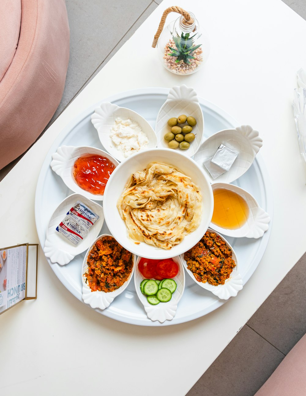 a white plate topped with lots of different types of food