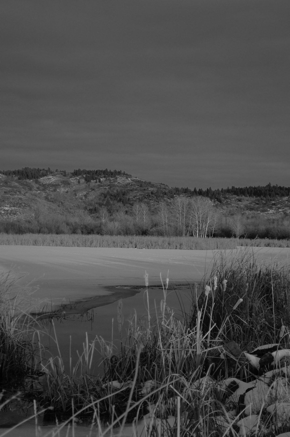 a black and white photo of a body of water