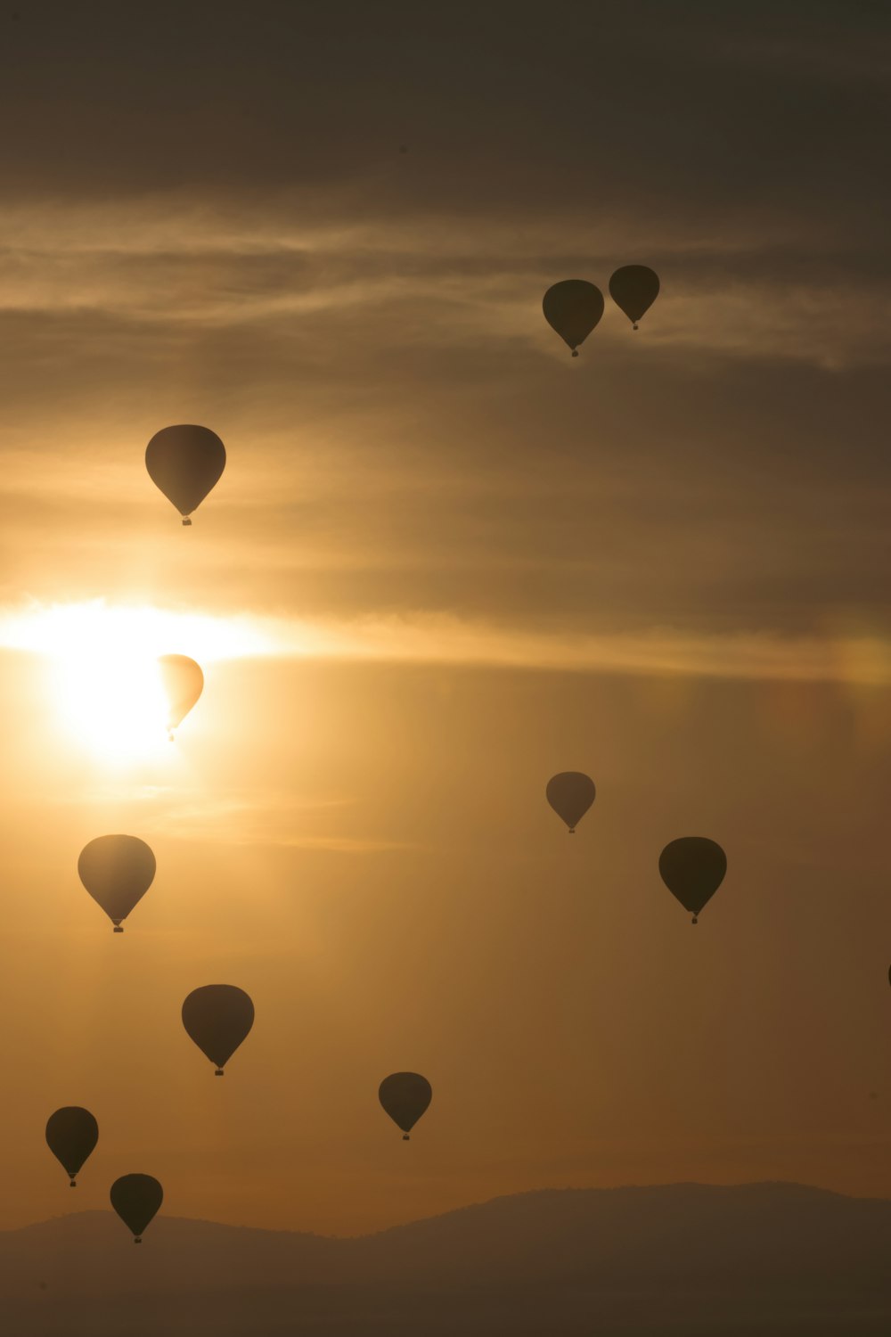 a group of hot air balloons flying in the sky