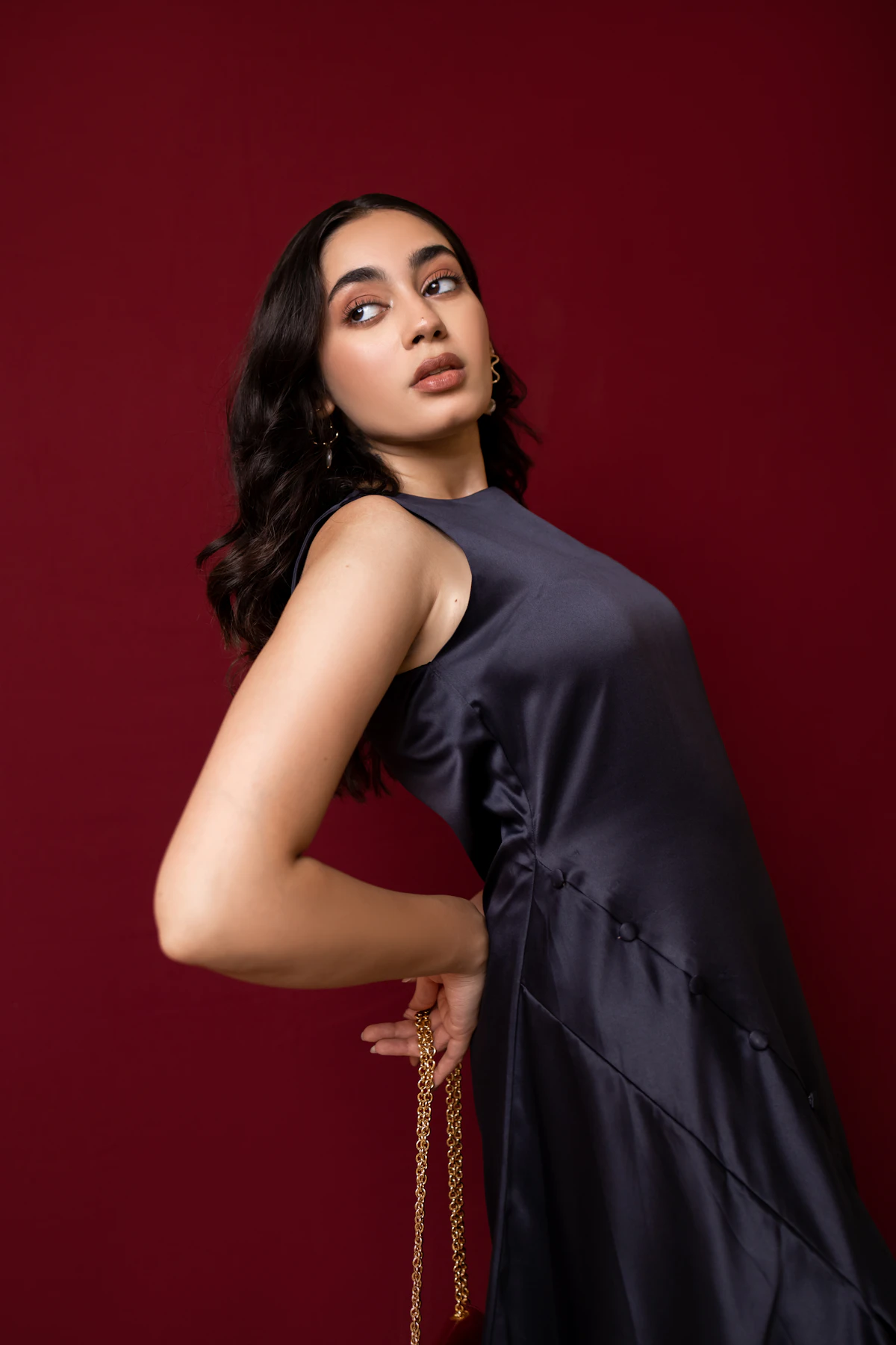 Satin Cowl Midi Dress