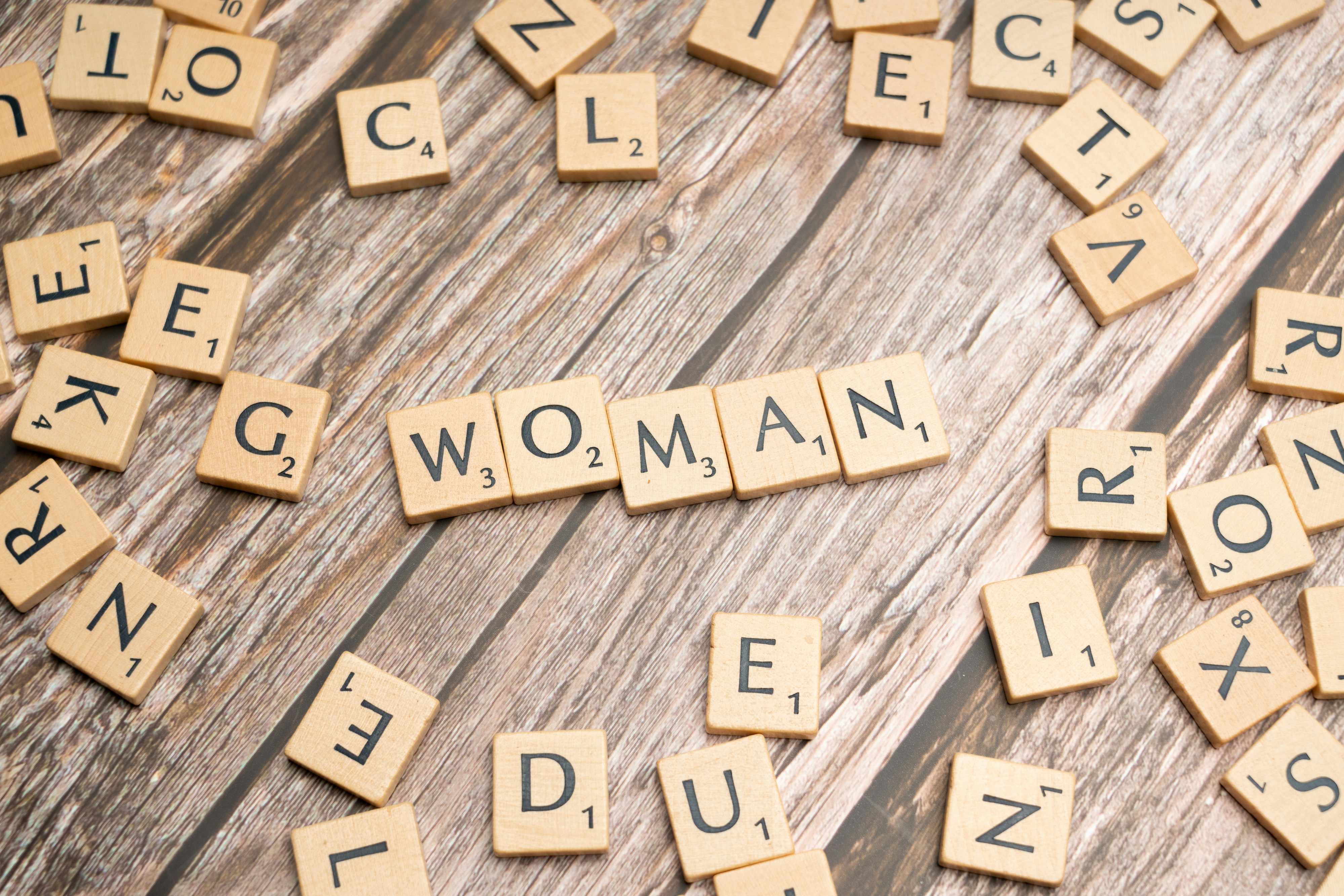 Scrabble letters spelling women