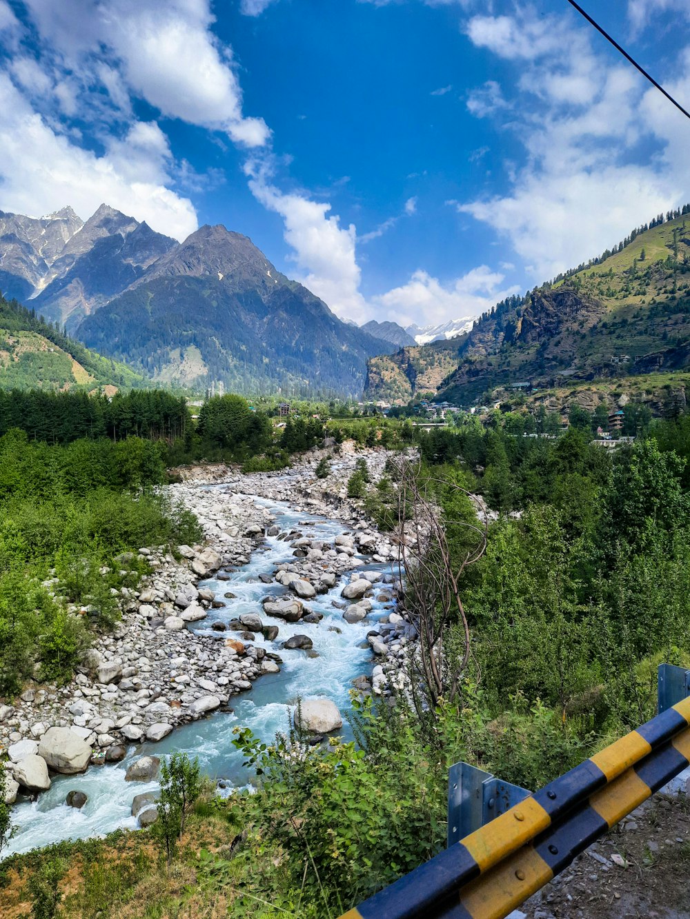 a river running through a lush green valley