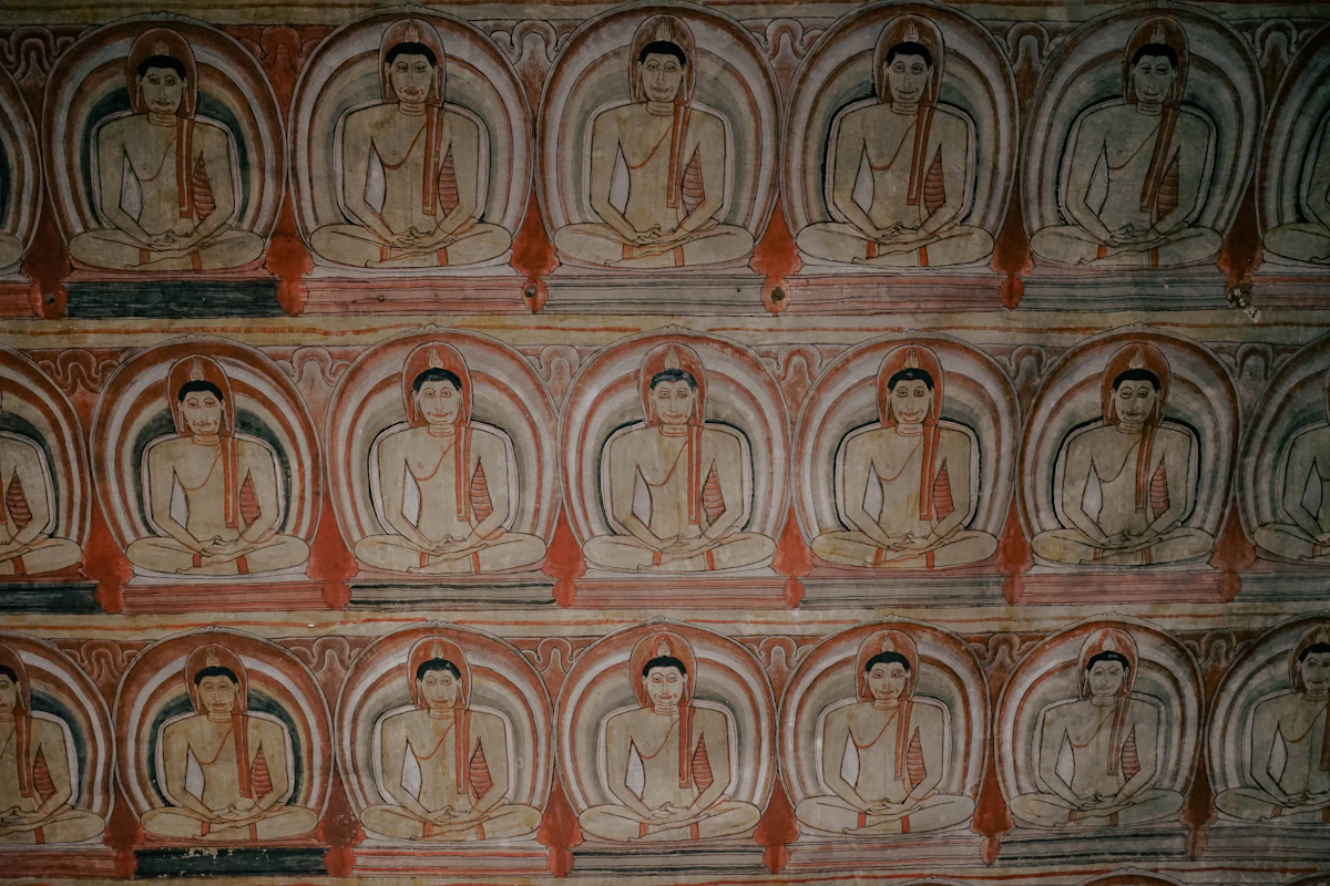 Ancient wall paintings inside Dambulla Cave Temple
