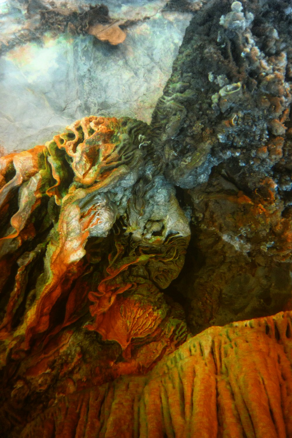 a close up of a very colorful rock formation
