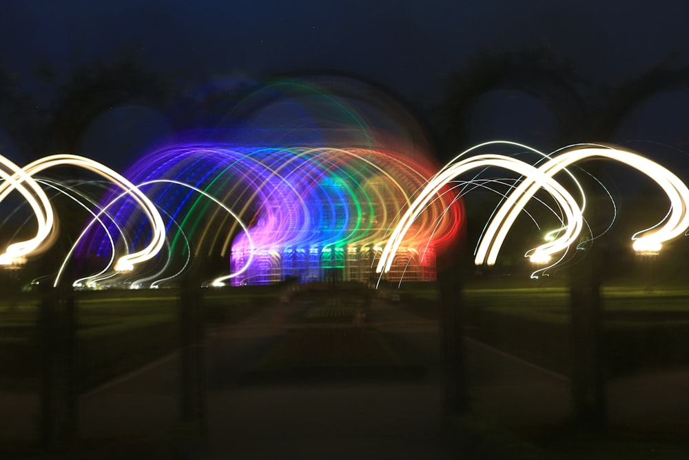 a blurry photo of a park at night