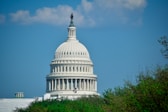 the dome of the u s capitol building is seen through the trees