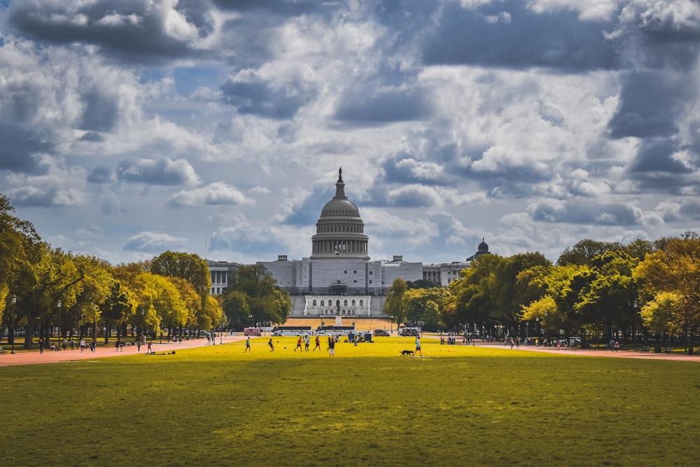 a view of the capitol building from across the lawn