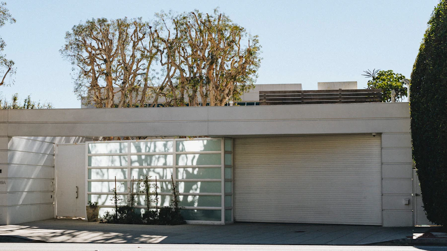 White residential garage door on a modern home